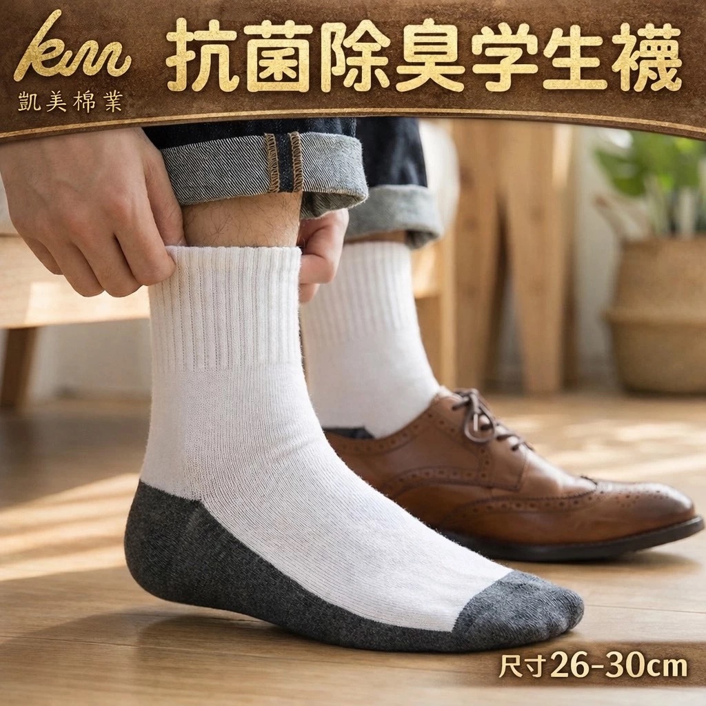 凱美棉業｜MIT台灣製 抗菌除臭純棉學生襪 12雙組