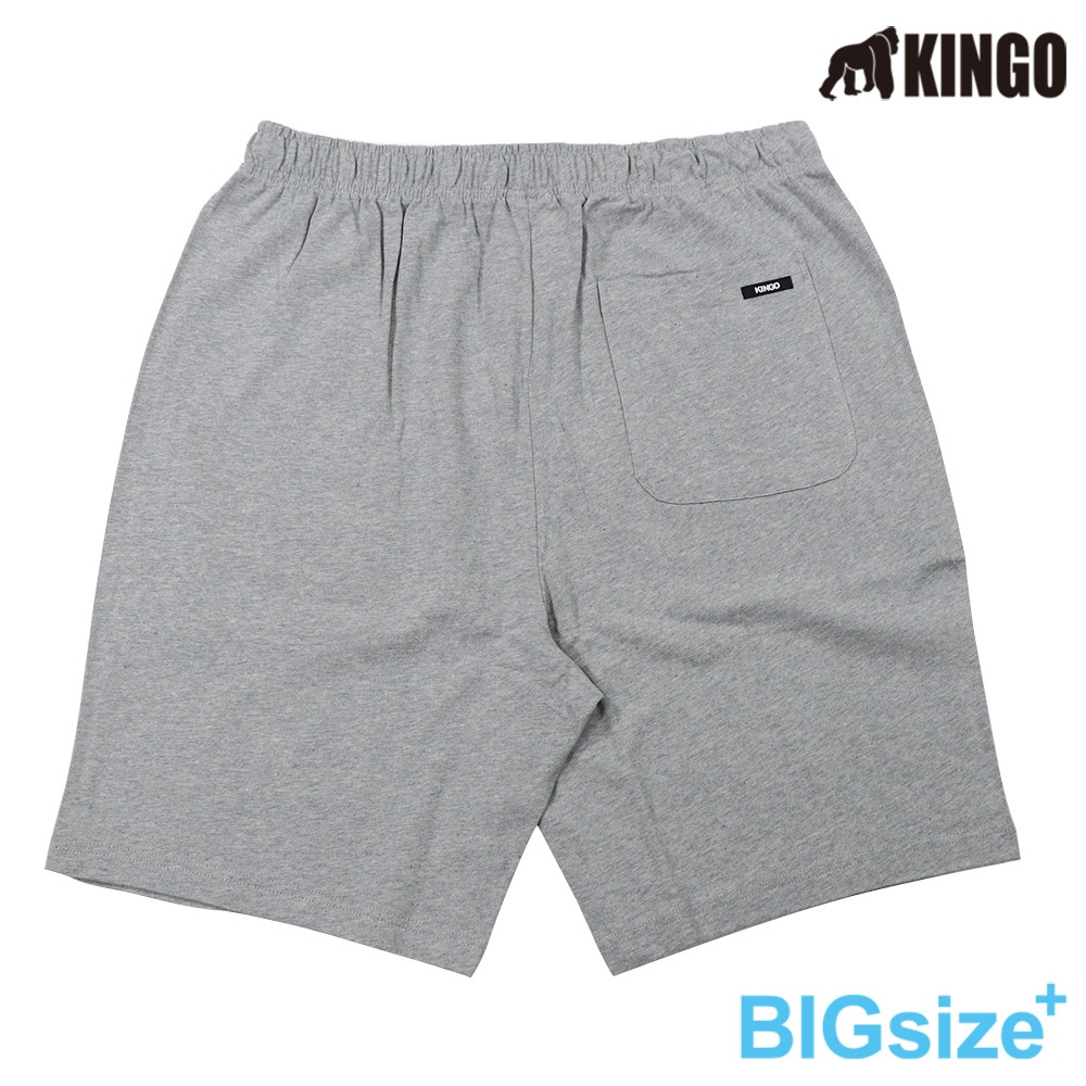 KINGO-大尺碼-男款 鬆緊 棉短褲-黑/淺麻灰-443311, , large