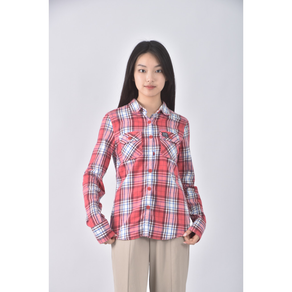 (S) superdry棉質紅色長袖上衣二手衣, , large