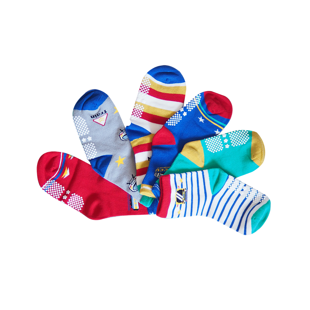 [Kaimei Cotton] MIT Taiwan-made pure cotton non-slip children's socks-handsome transportation style 13-16cm-8 pairs, , large