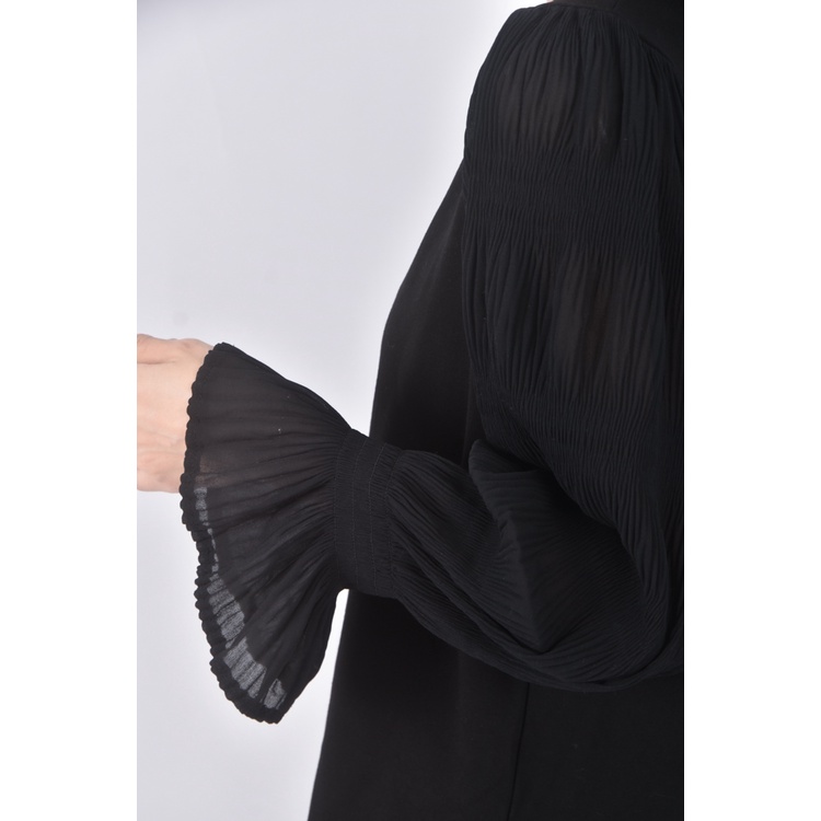 (S) marble waltz質感圓領黑色長袖上衣二手衣, , large