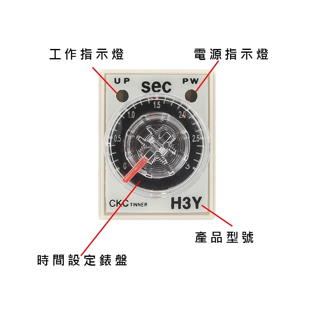 Time relay, 8 pins, 2 open, 2 closed, AC220V, -0, -10 minutes, , large