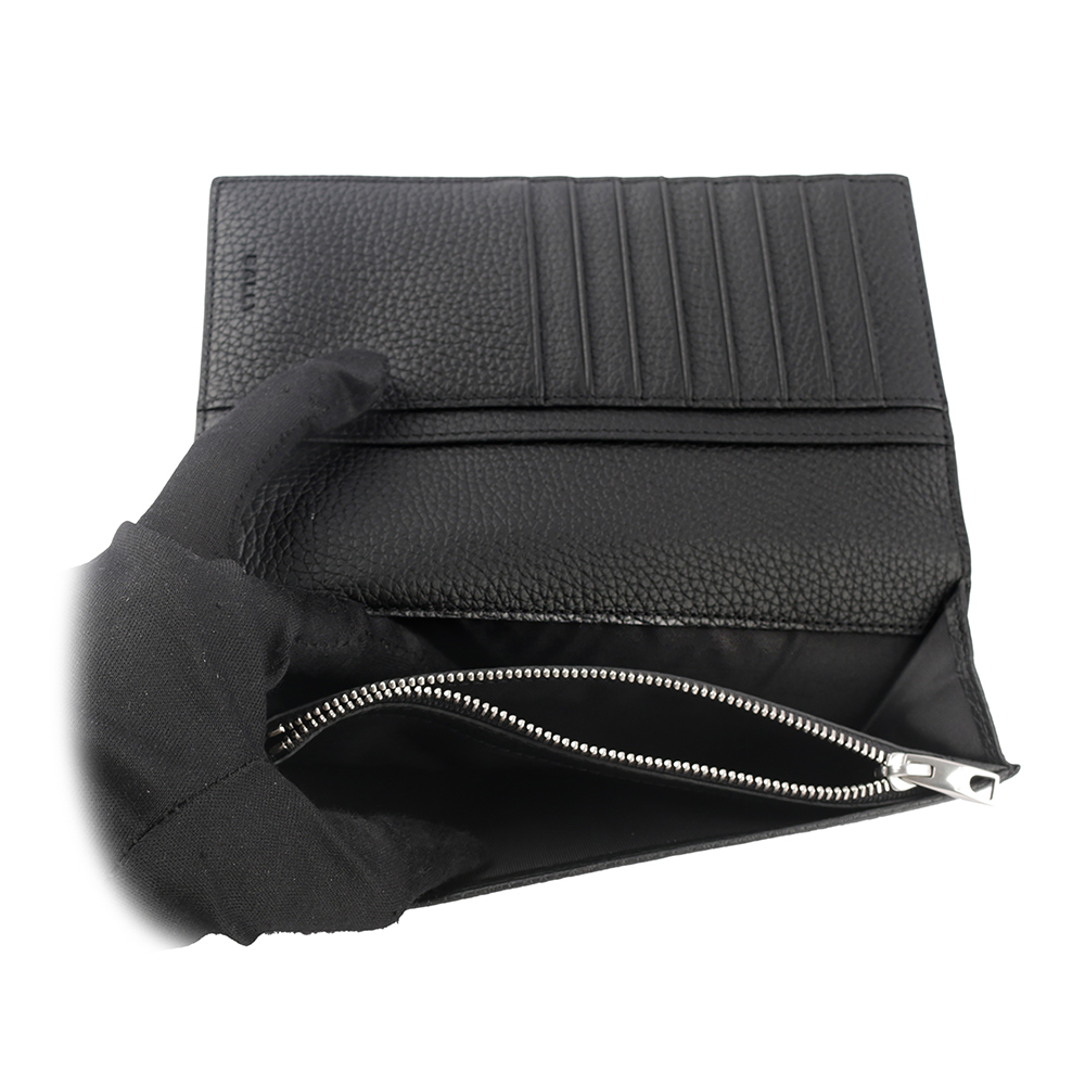 BALLY Ribbon 黑白條紋牛皮對開長夾/黑色, , large