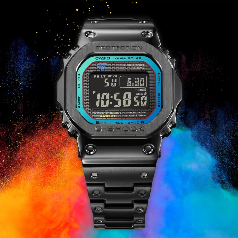 CASIO 卡西歐 G-SHOCK 全金屬 彩虹光譜 太陽能電波手錶-個性黑 GMW-B5000BPC-1, , large