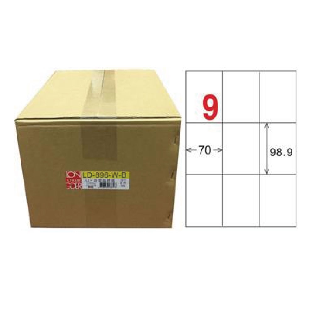 【龍德】LONGDER 三用電腦標籤 A4 9格 70*98.9mm 白色 1000張/箱 LD-896-W-B(適用雷射、噴墨、影印), , large