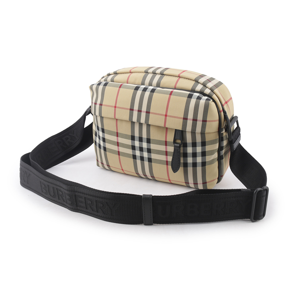 BURBERRY Paddy 格紋尼龍帆布拉鍊斜背包/經典米色, , large