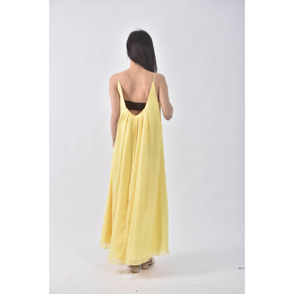 (S) 吊帶無袖黃色洋裝二手衣, , large
