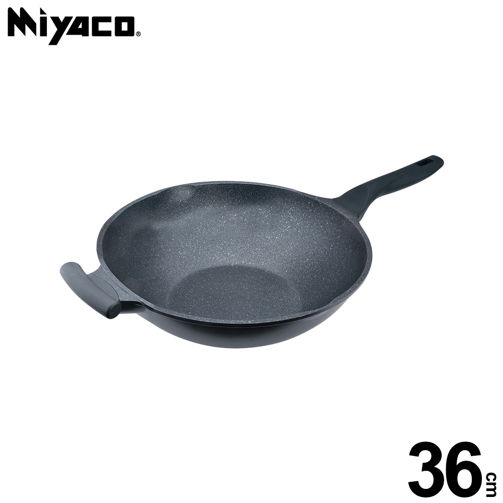 Miyaco 米雅可 礦岩鑄造不沾炒鍋深型炒鍋IH無蓋附蓋 36cm無蓋-Leidea樂德兒