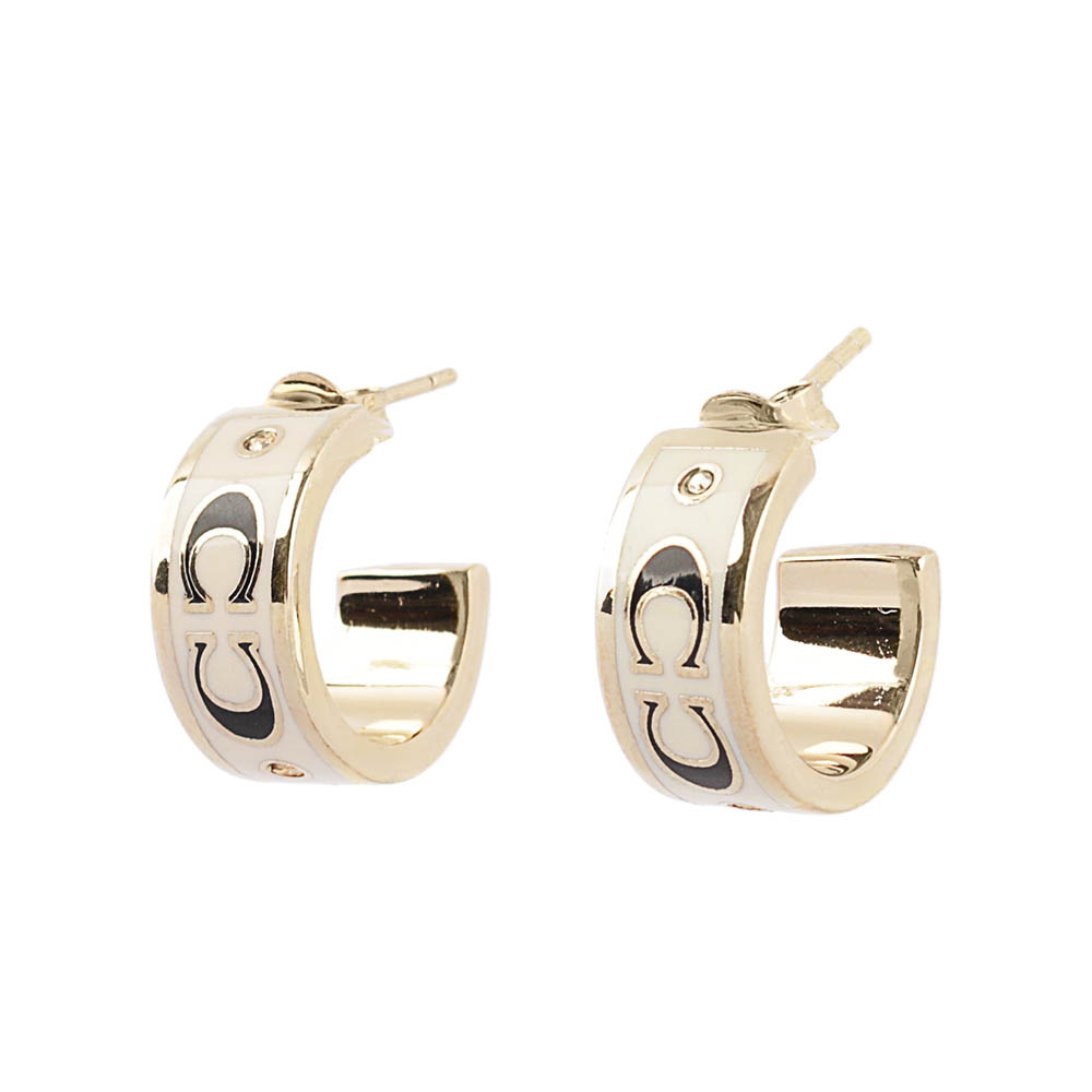 COACH CC Logo 琺瑯及玻璃水鑽環狀耳環(金色/白色), , large