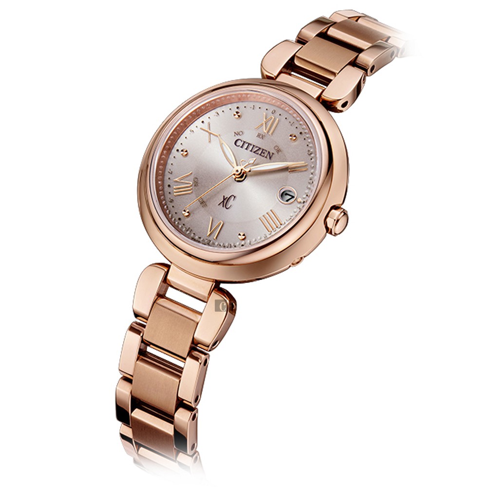 CITIZEN 星辰 XC 鈦金屬光動能電波萬年曆女錶 ES9468-51W, , large