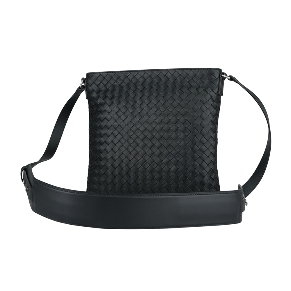 BOTTEGA VENETA 小牛皮編織寬背帶斜背包/黑色, , large