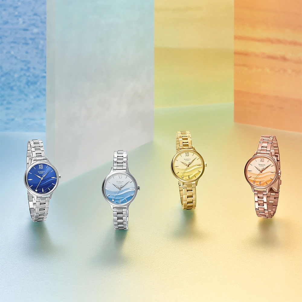 CASIO 卡西歐 SHEEN 海浪漸層女錶-金 SHE-4550G-9A, , large