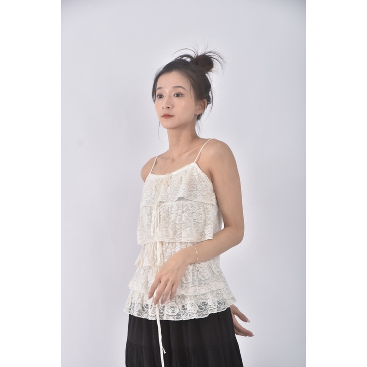 (S) 質感吊帶棉質杏色上衣二手衣, , large