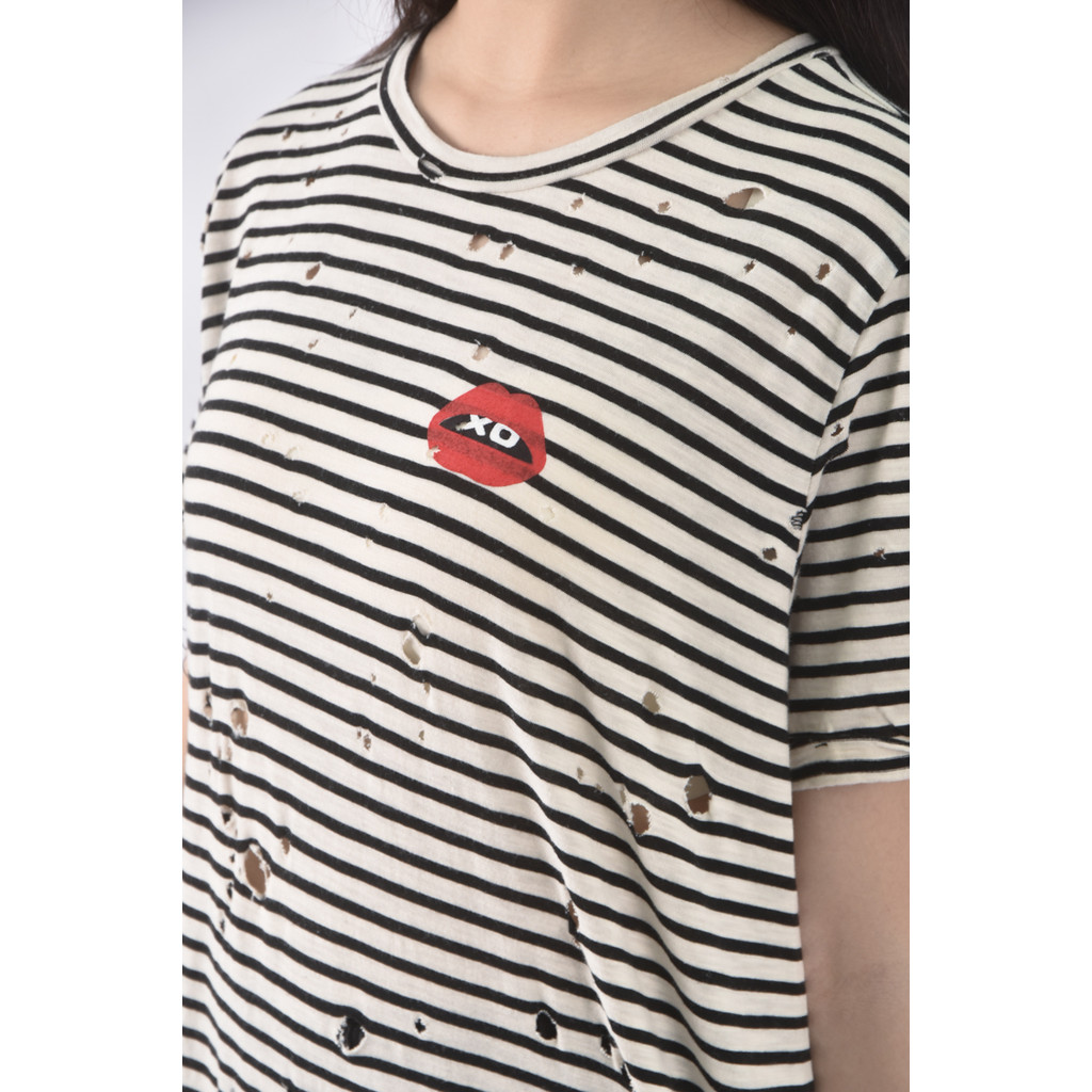 (S) lauren moshi棉質破洞白色短袖上衣二手衣, , large