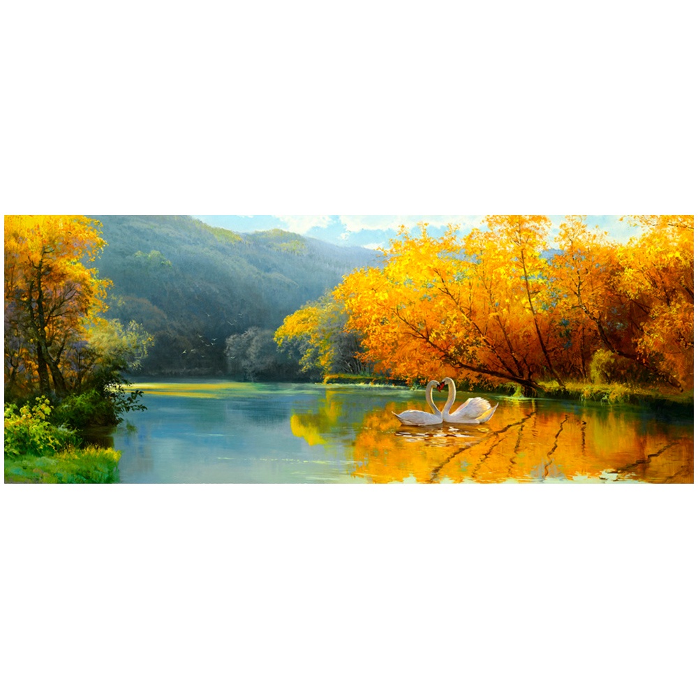 【御畫房】天鵝湖 國家一級畫師手繪油畫60×120cm(VF-44), , large