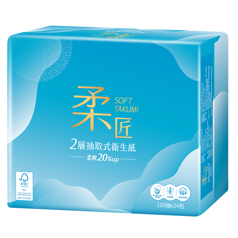 柔匠二層抽取式衛生紙FSC100抽X24, , large