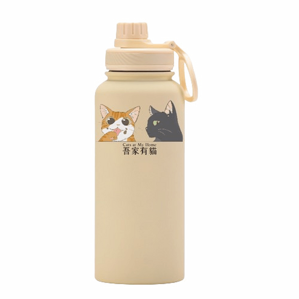 【吾家有貓】吾家有貓運動水壺陶瓷款 1000ML-奶油, , large