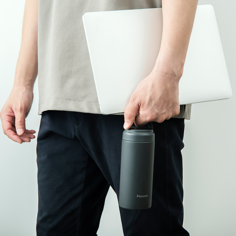 【日本孔雀Peacock】不鏽鋼 手提式City城市休閒 保冷保溫杯600ML(提把設計)-米白, , large