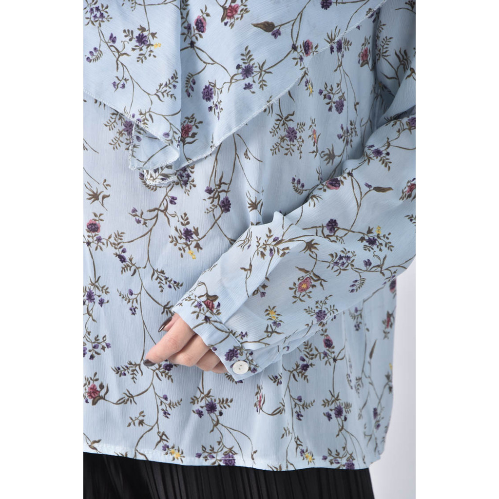 (L) eyescream碎花翻領藍色長袖上衣二手衣, , large