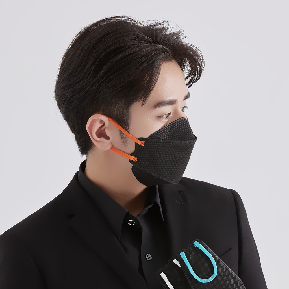 【Blue Eagle】Minimalist Black Series N95 4D Adult Medical Face Mask (3 Colors Mix ) 30 pack, 橙色、冰綠、白色, large