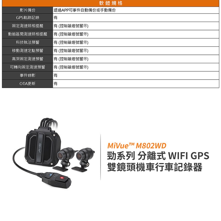 Mio MiVue M802WD 勁系列分離式WIFI GPS雙鏡頭機車行車記錄器(送-32G卡)行車紀錄器R45630, , large