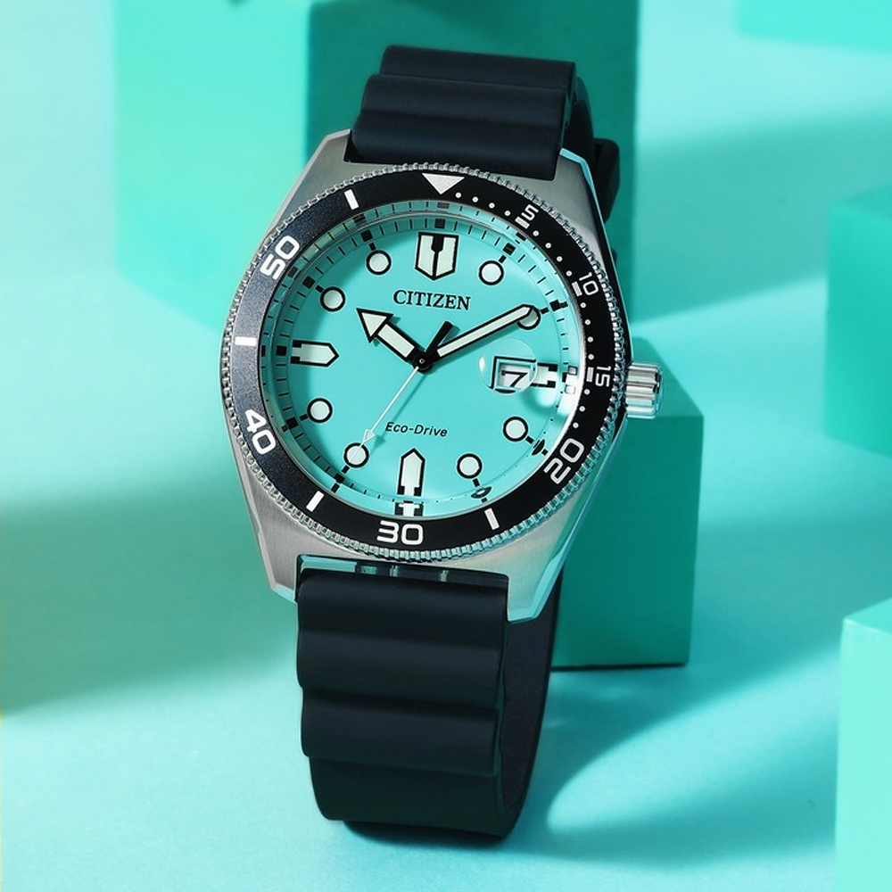 CITIZEN 星辰 光動能潮男時尚大三針手錶-湖水綠 AW1760-14X, , large