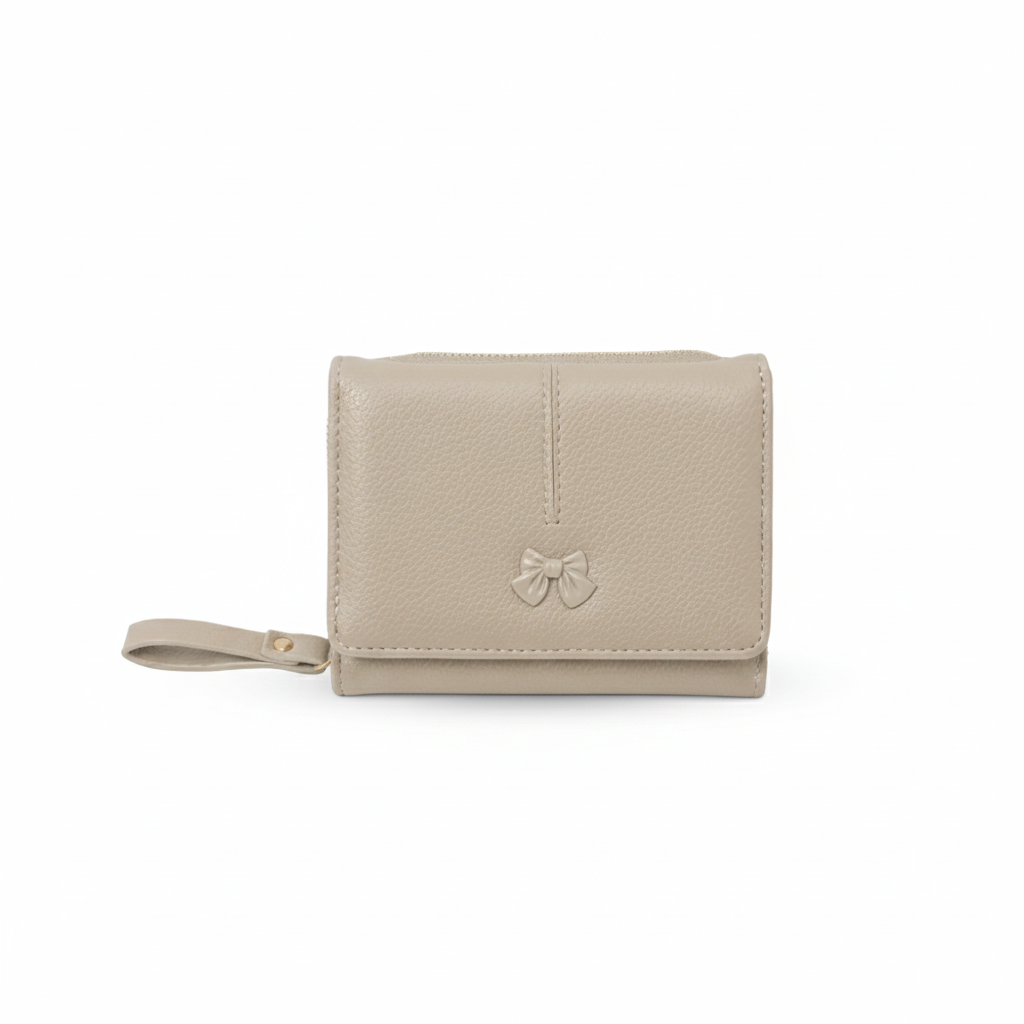 Ribbon&eacute; 柔霧翻蓋零錢中夾-奶茶色 女夾 韓系氣質皮夾 可愛短夾 人氣女用皮夾, , large