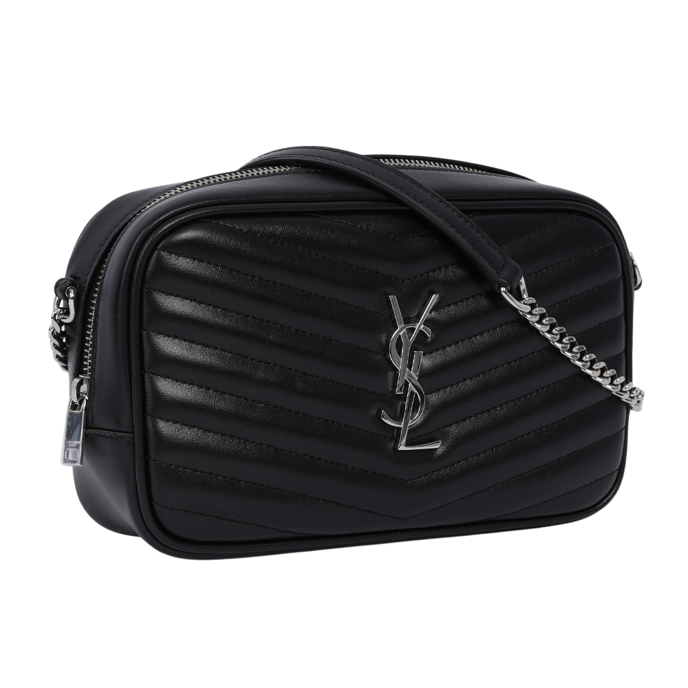 YSL Mini Lou 銀字V紋小牛皮相機包/斜背包/黑色, , large