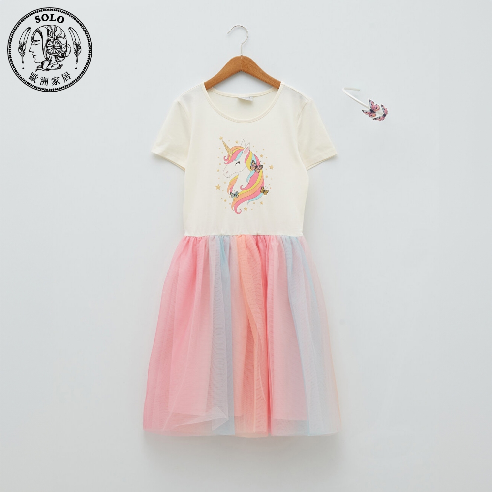 【SOLO Vintage】LCW Girls One-piece Butterfly Dress Made in Turkey 7-8y, , large
