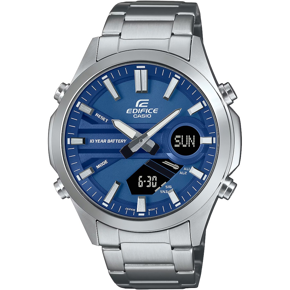CASIO 卡西歐 EDIFICE 10年電力簡約計時手錶-藍 EFV-C120D-2A, , large