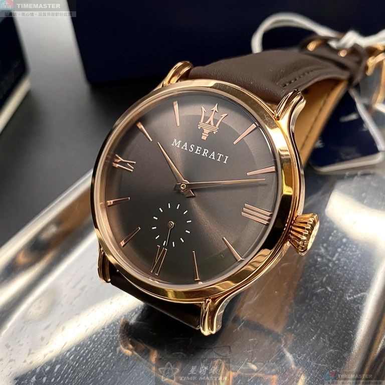 [星晴錶業]MASERATI手錶,42mm,R8851118006古銅色錶面玫瑰金錶殼咖啡色真皮皮革錶帶款, , large