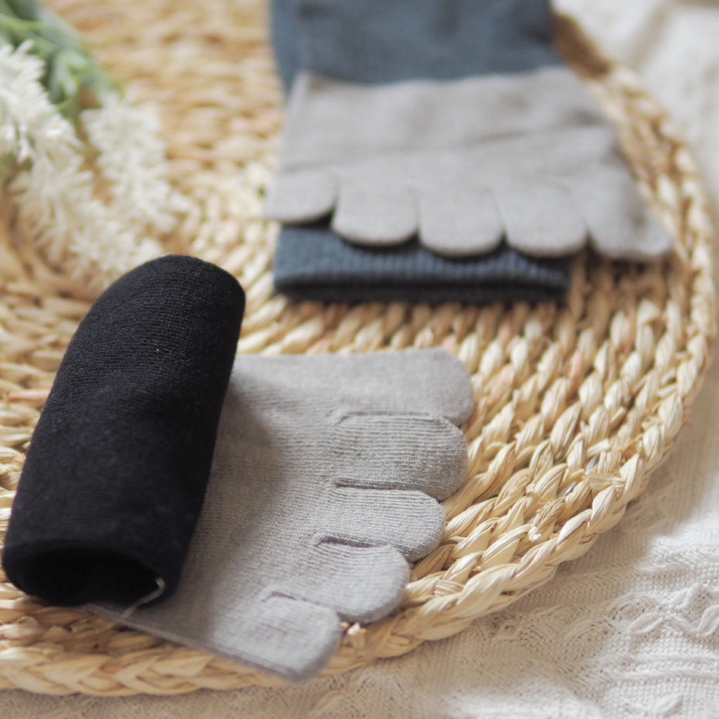 [Kaimei Cotton] 5pairs set MIT made in Taiwan, extra large pure cotton long tube bamboo charcoal five-finger socks, size 26～30 cm, , large