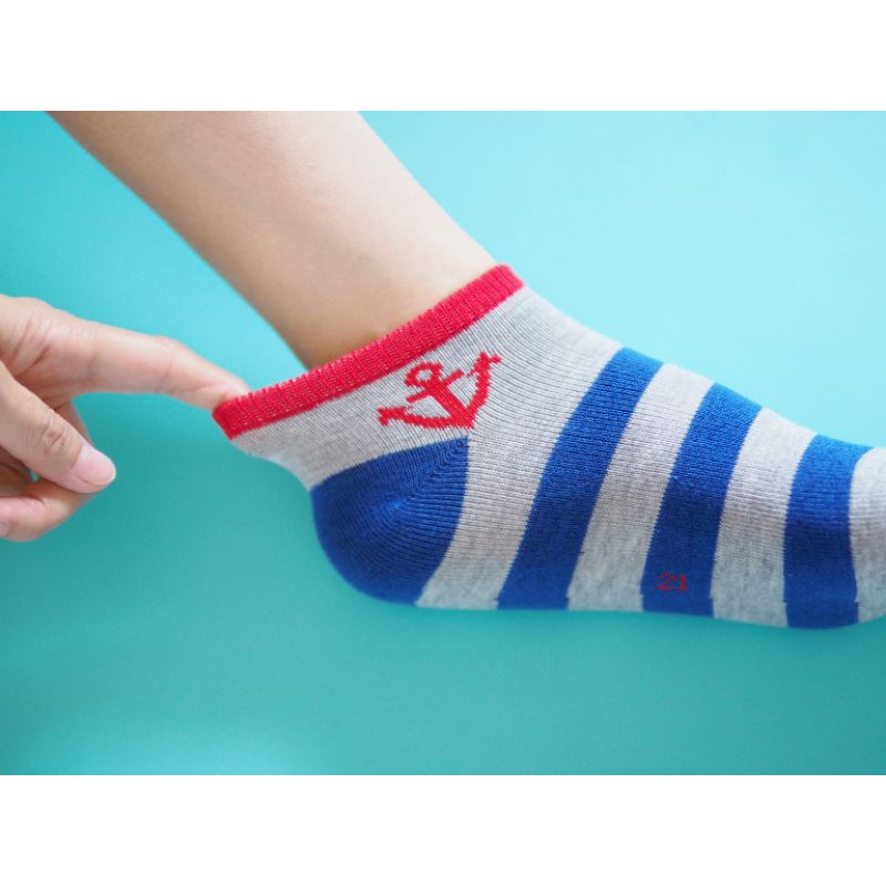[Kaimei Cotton Industry] 8 pairs set, random and excellent, MIT made in Taiwan, pure cotton boat-shaped children's socks, anchor-shaped style, 17-21cm, , large