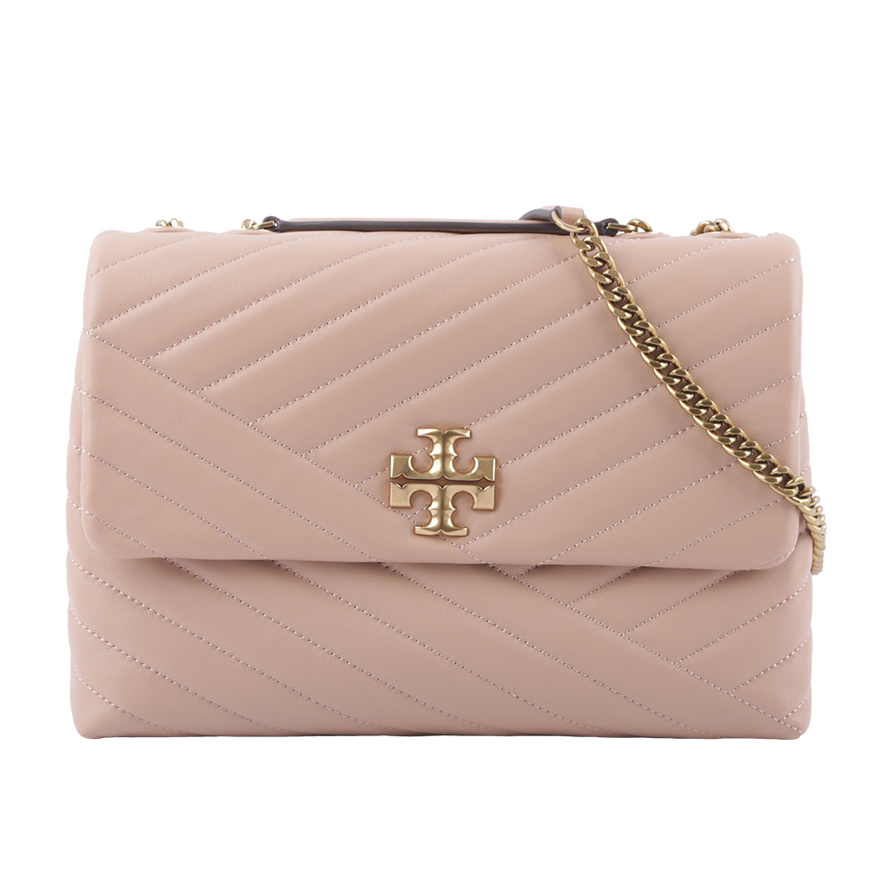 TORY BURCH Kira 縫線設計翻蓋肩背/斜背鍊包/沙色, , large