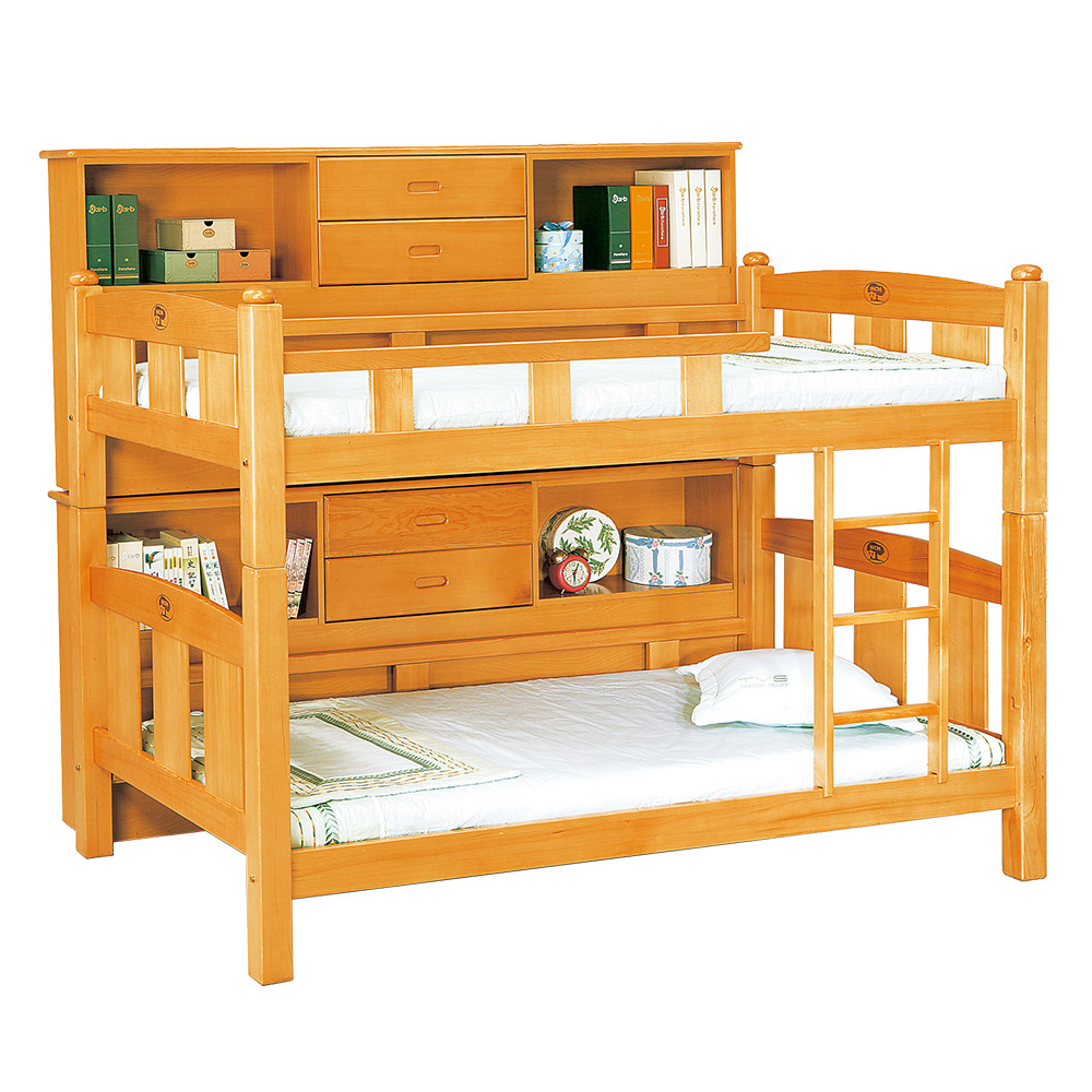 【唯熙傢俱】比特檜木色3.5尺床邊櫃雙層床組, , large