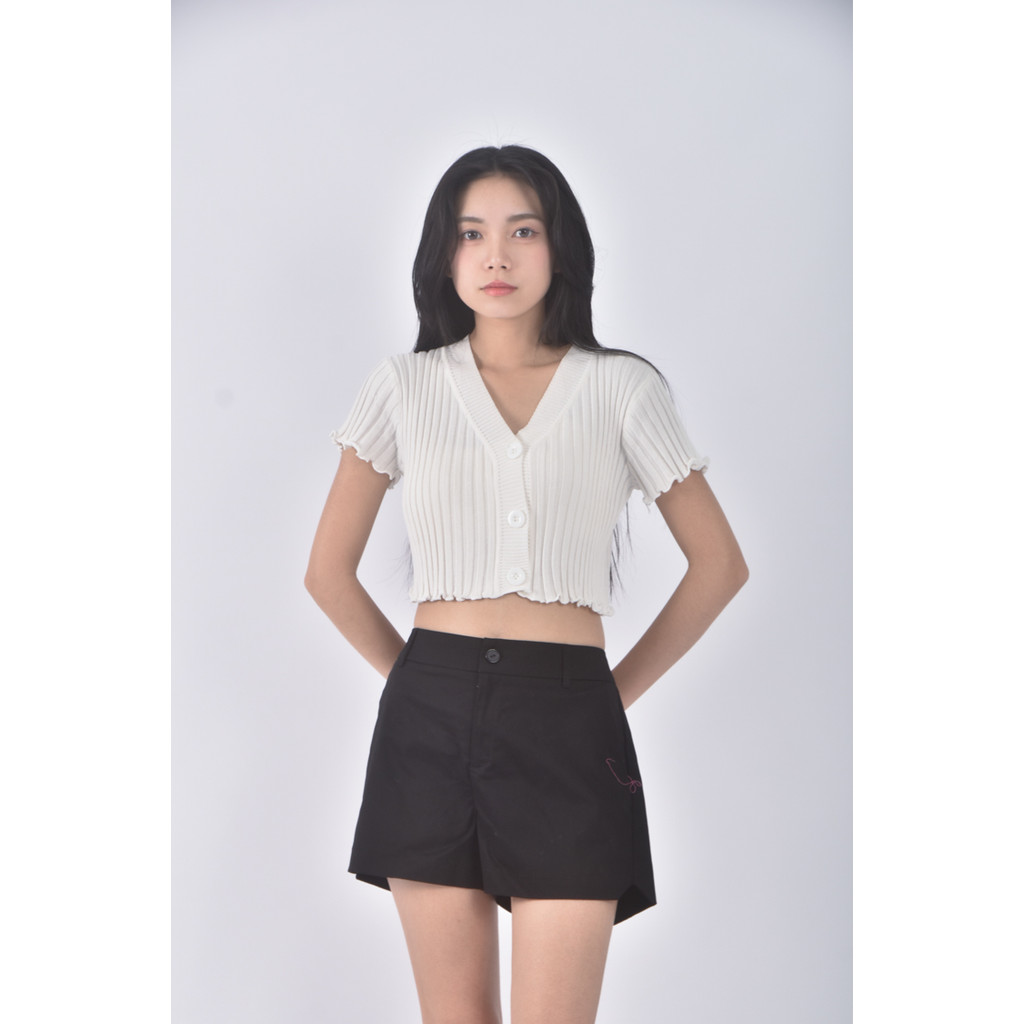 (2XL) easy zone高腰質感黑色短褲二手衣, , large