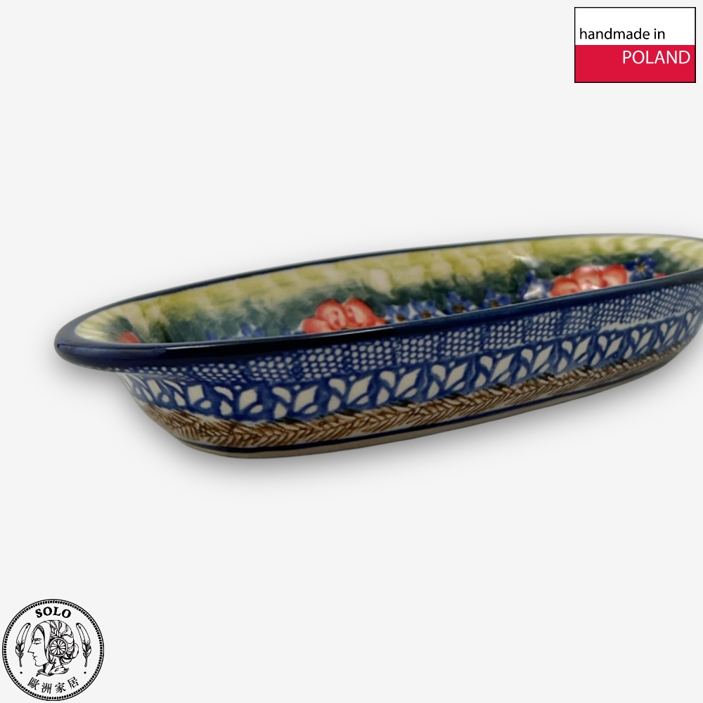 【SOLO Vintage】Cerraf Polish Pottery 19cm Oval Plate Banquet of Elegant Red Series Made in Poland, , large