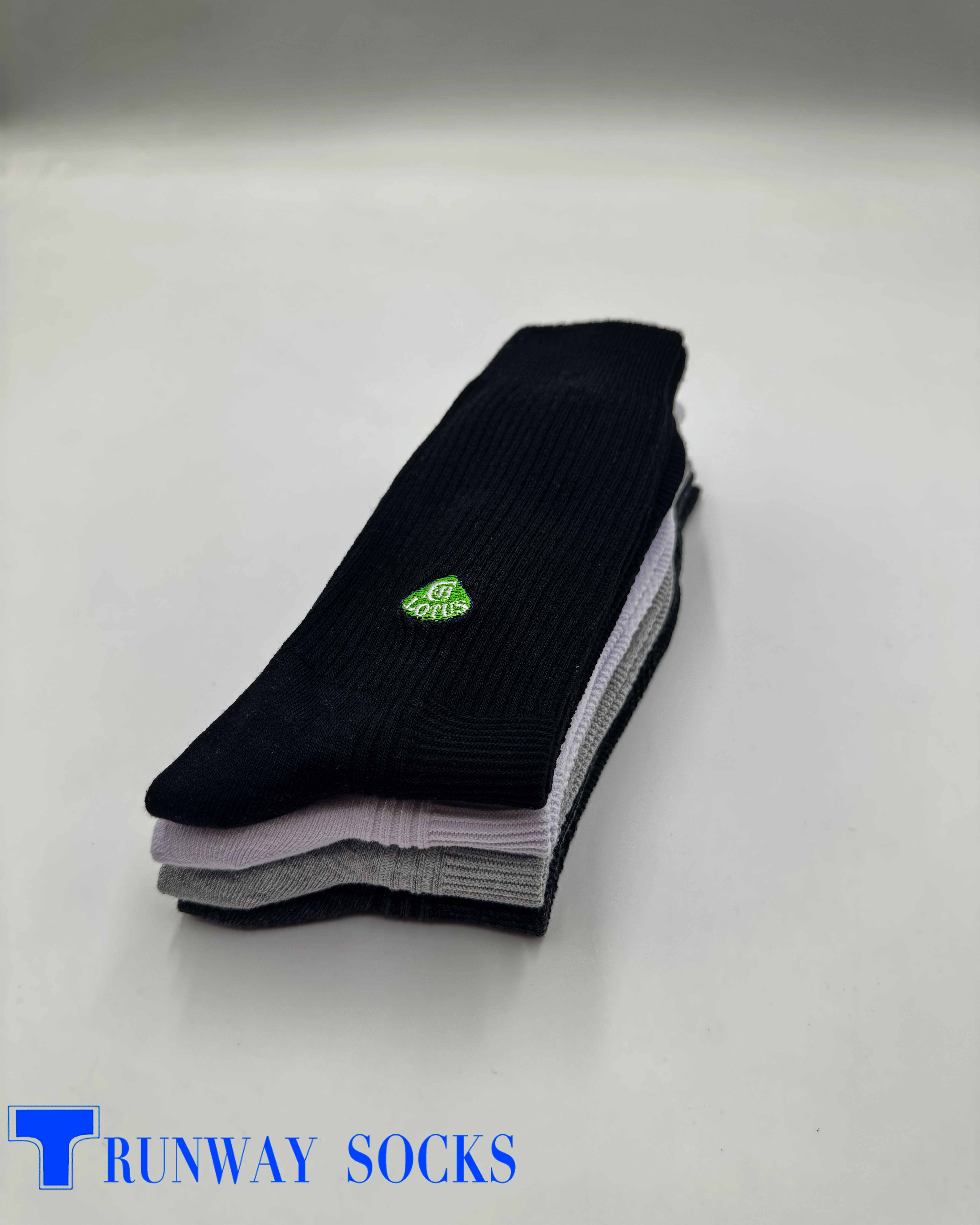 Carrefour Exclusive｜RUNWAY “Lotus” Classic Striped Socks – British Gentleman Style, Premium Double-Needle Knit, Embroidered Crew Socks for Men, Black, 1 Pair, , large