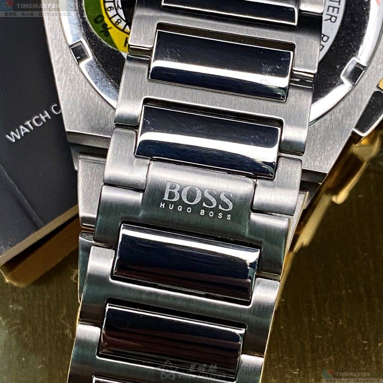 [星晴錶業]BOSS手錶,46mm,HB1513360黑色錶面黑銀錶殼銀色精鋼錶帶款, , large