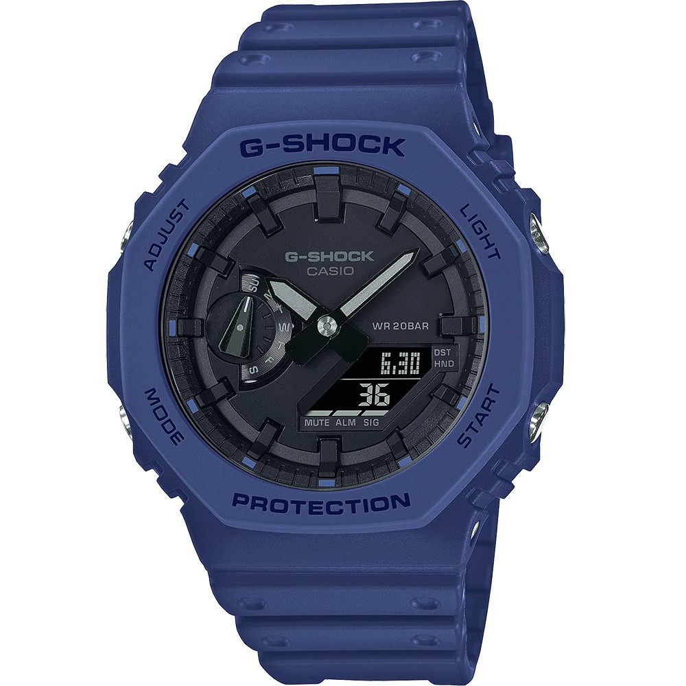 CASIO 卡西歐 G-SHOCK 耐衝擊八角雙顯電子錶-藍 GA-2100-2A, , large