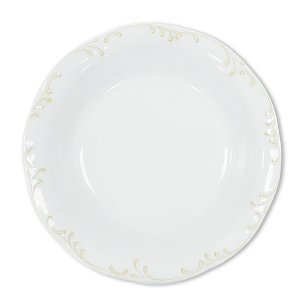 Rosenthal-MONBI Feather Pattern Round Deep Dish with Embossed Gold Edge