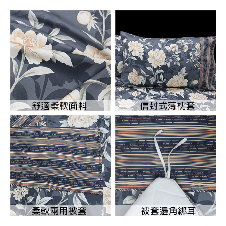 FITNESS 精梳棉雙人四件式兩用被床包組-藍灰, , large