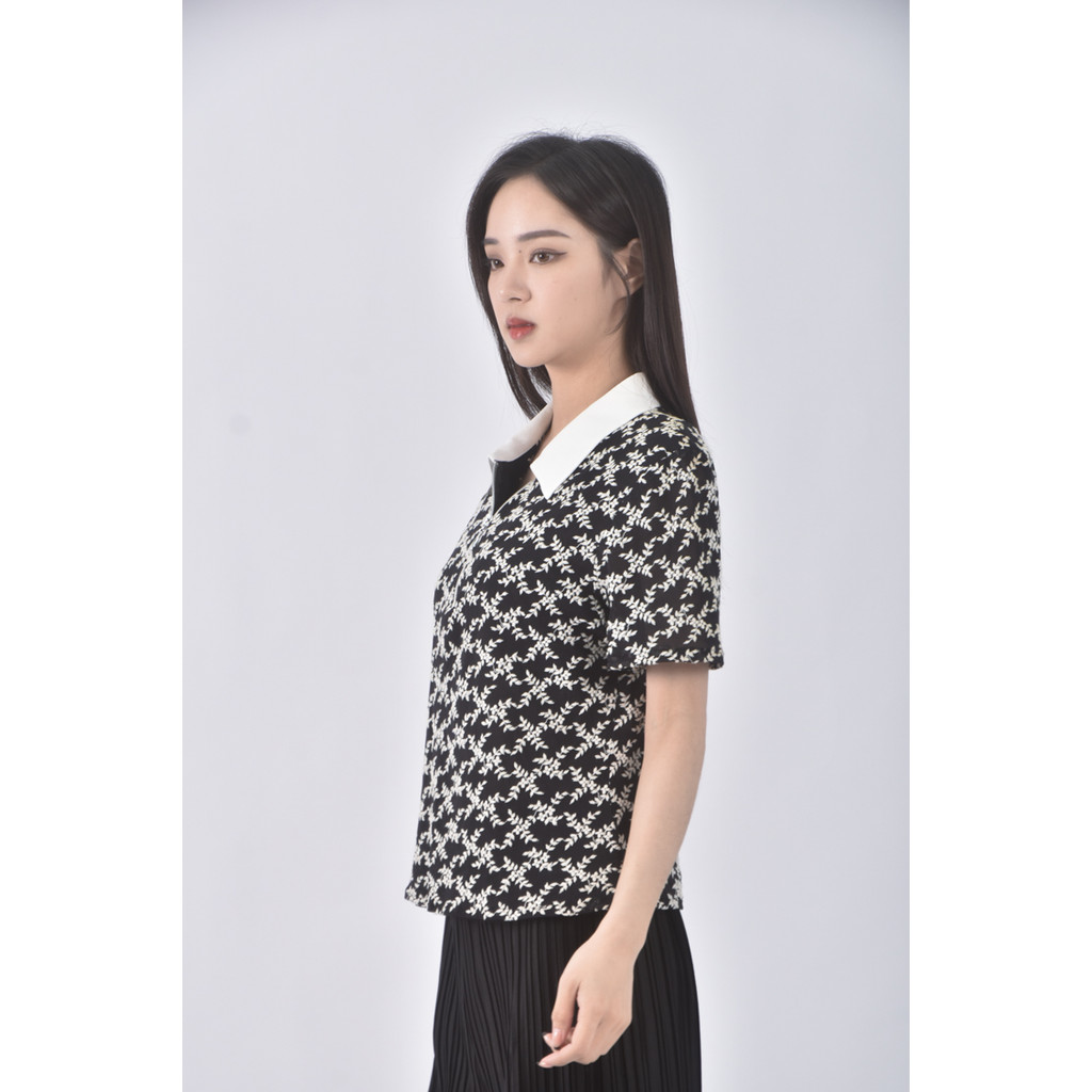 (M) kei lay質感花紋黑色短袖上衣二手衣, , large