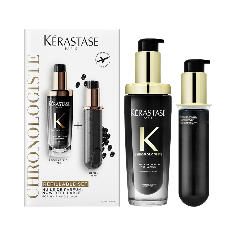 【KERASTASE卡詩】黑鑽極萃逆時玫瑰香氛露 75ml+黑鑽極萃逆時玫瑰香氛露 75ml填裝瓶 #升級版, , large
