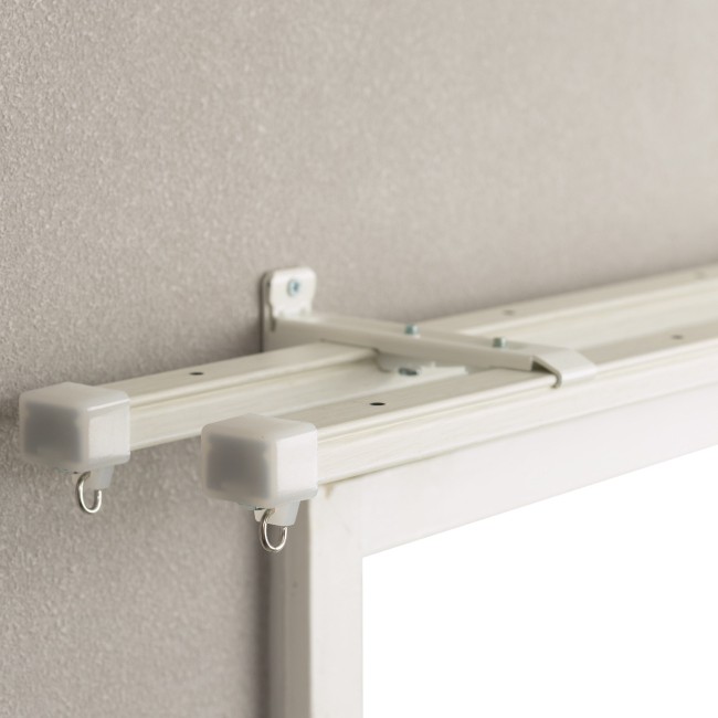 Metal Double Curtain Track - Wood Grain–Telescopic | Japan-Made | Smooth Glide | Top Mount | DIY Curtain Rail | 160-300cm- BeechWood Grain, , large