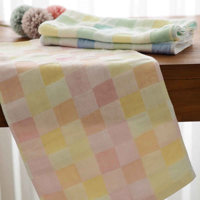 [Kaimei Cotton Industry] Pure cotton gauze colored gauze color grid extended sports towel four groups randomly excellent, , large