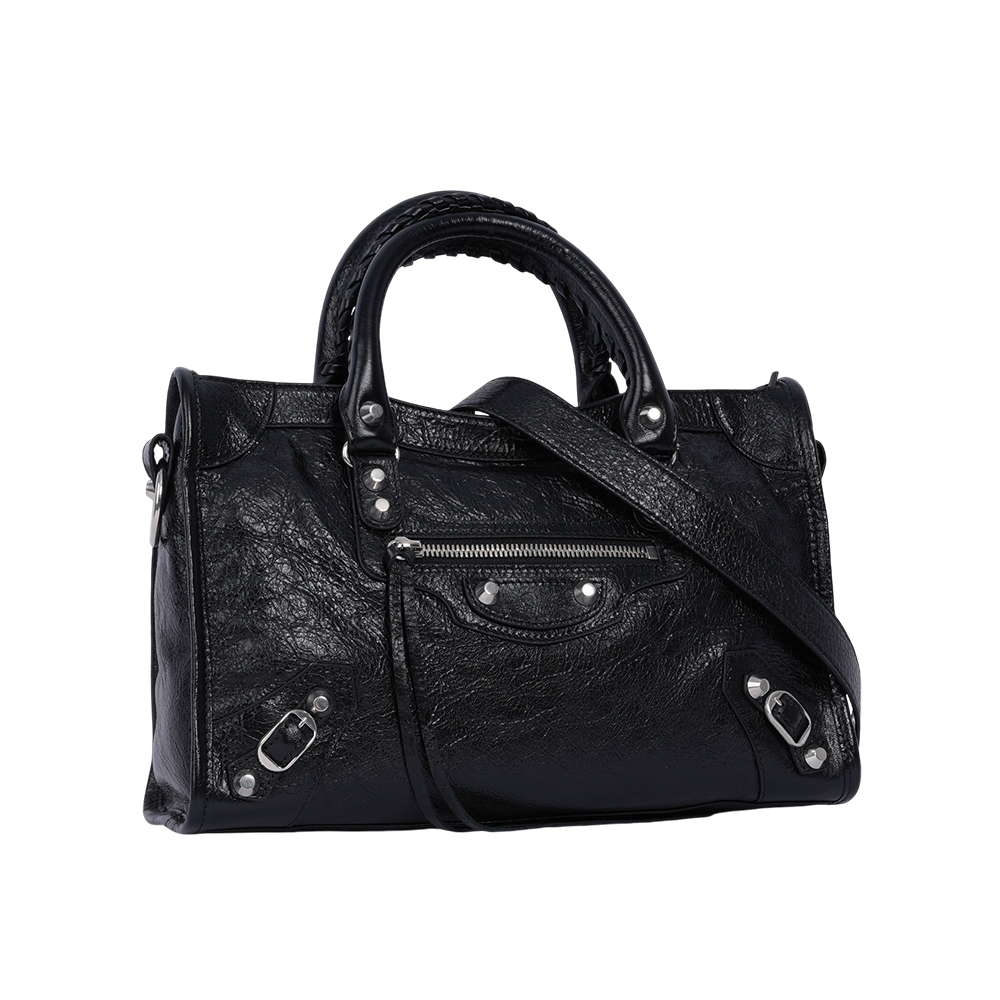 BALENCIAGA Le City 銀釦小羊皮小款機車包/二用包/黑色, , large