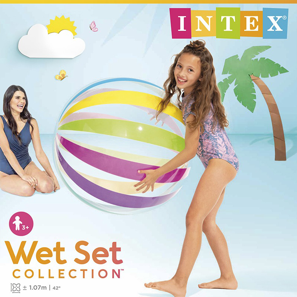 【SV61237】INTEX 七彩條紋特大充氣遊戲球 海灘球 充氣球 玩具球 夏天玩水 幼兒園充氣球, , large