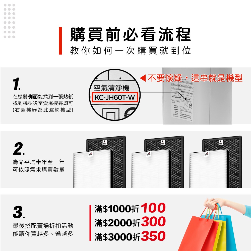 蟎著媽 適用 夏普 SHARP KC-JH60T-W KC-JH70T-W KC-JH61T-W KC-JH71T-W 空氣清淨機 濾網, , large