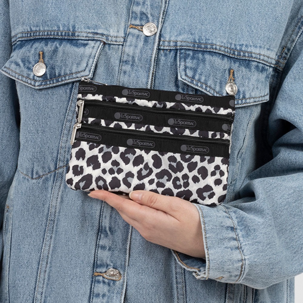 Lesportsac 3-zip Cosmetic 三層拉鍊化妝包 送禮-柔影豹紋, , large